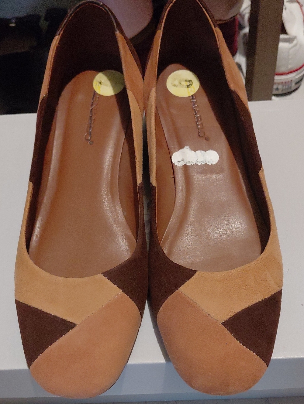 Bernardo Two-Tone Suede Flats in Brown and Tan